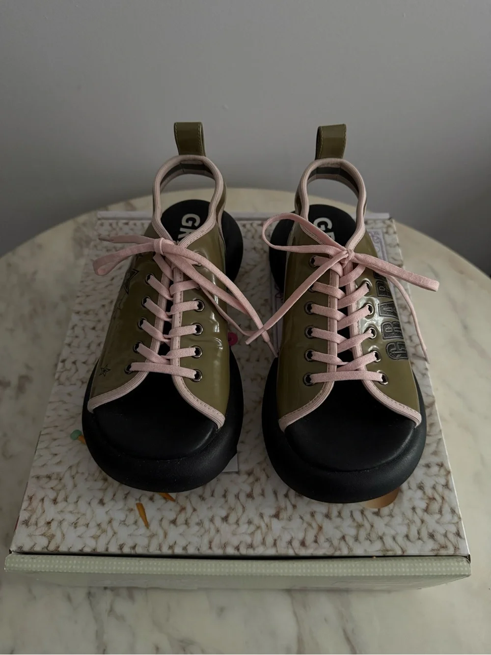 RARE Grape Multicolor Logo Lace-Up Chunky Leather/Rubber Sandals Size 5 or 35 EU